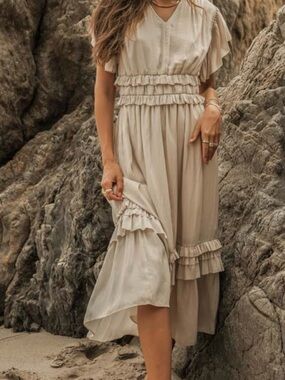 Bohme Willa Ruffle Dress in Ivory - Medium